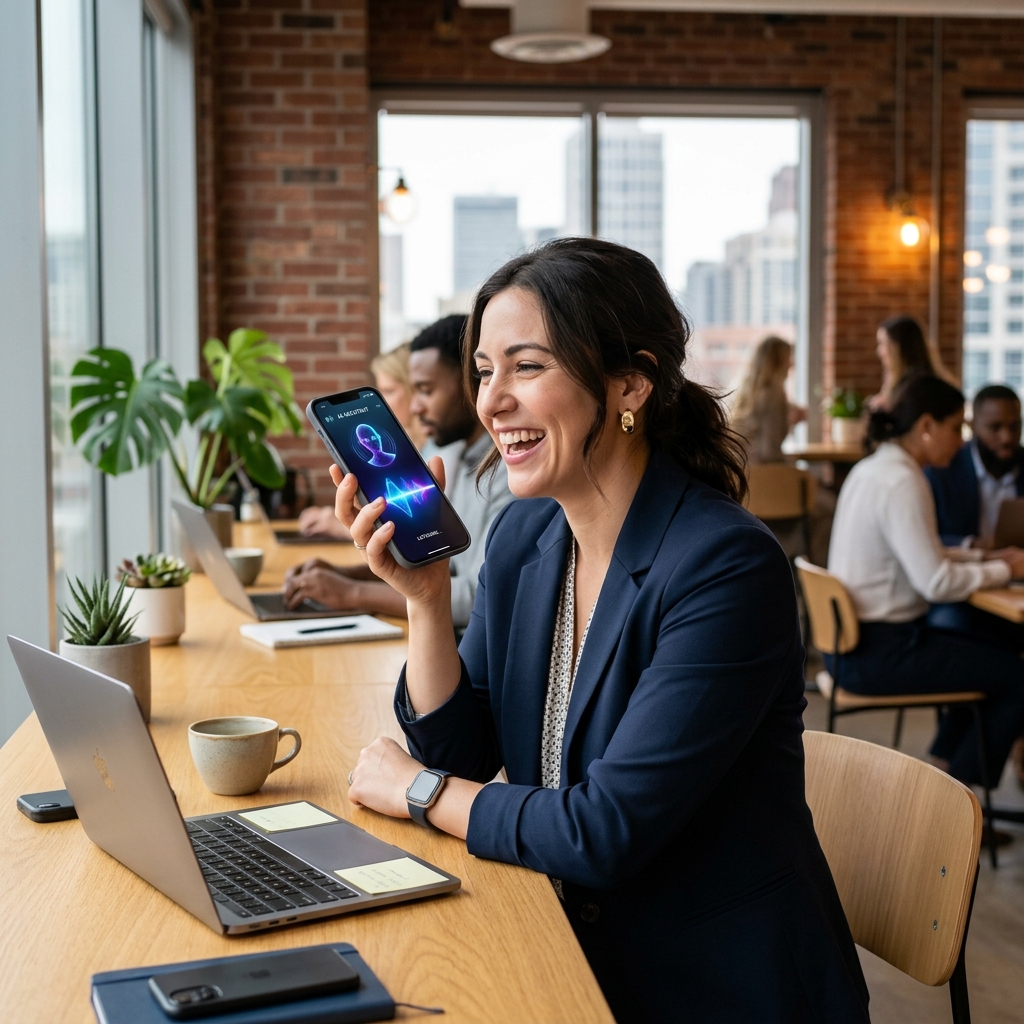 Owner talking to AI representation on phone